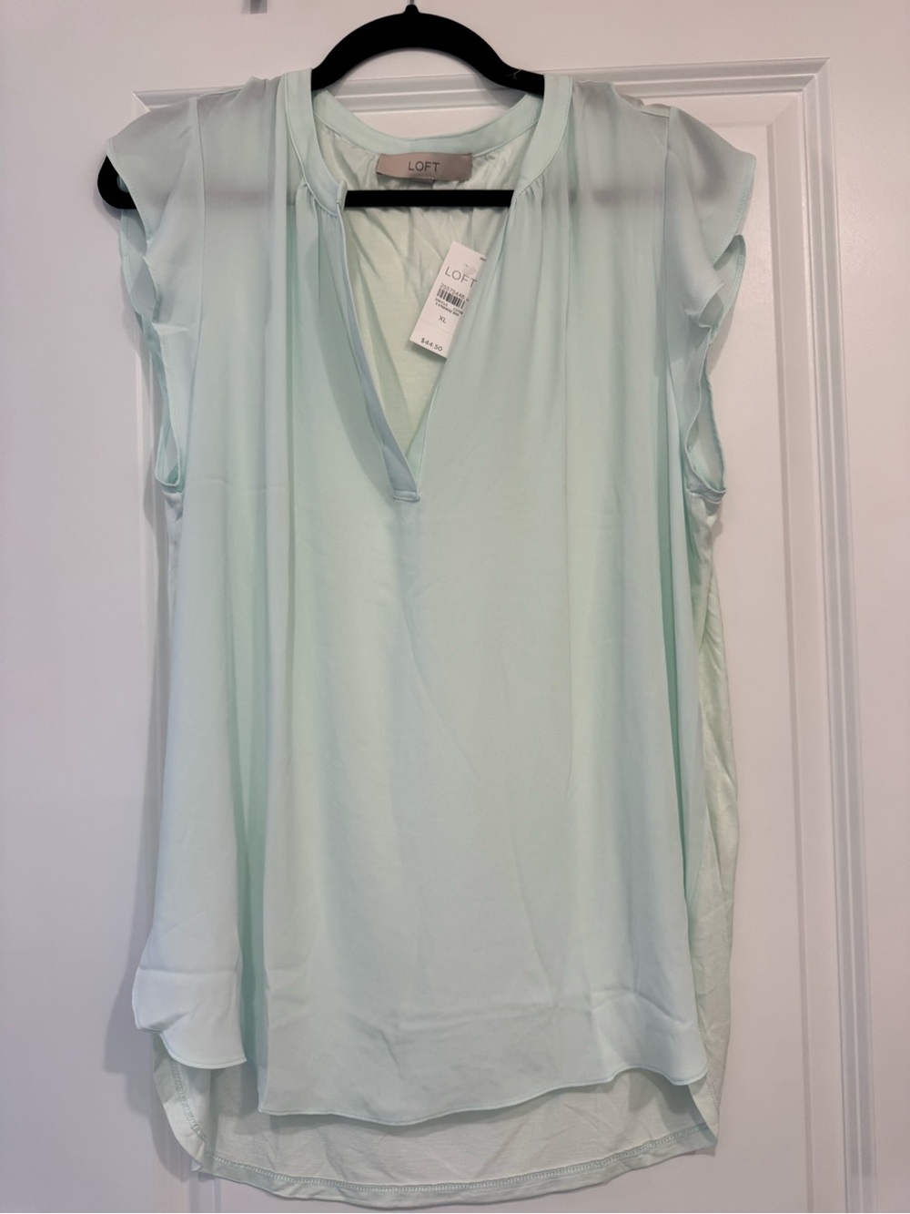 LOFT Mint Ruffle Cap-Sleeve V-Neck Blouse